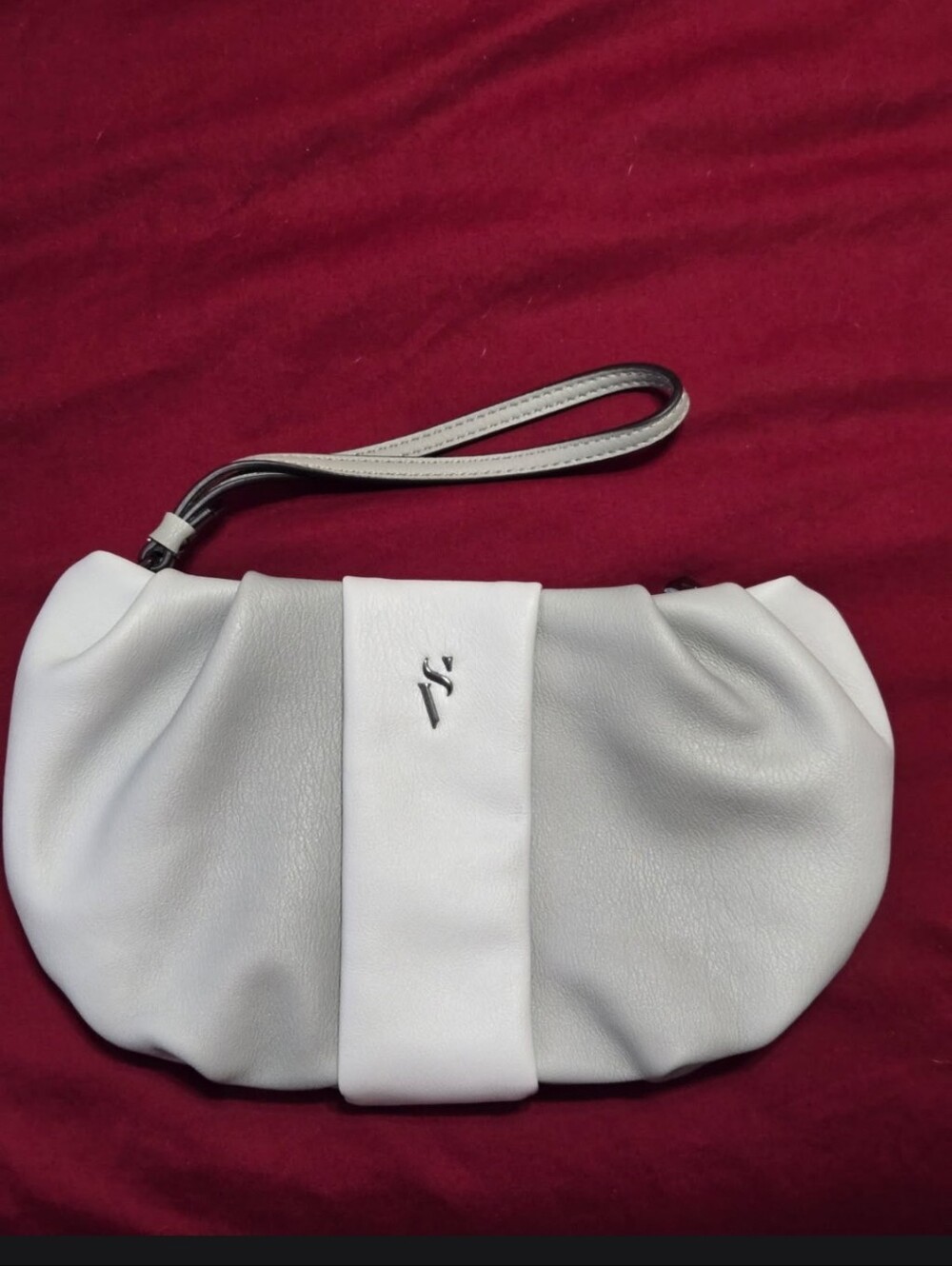 New Never Used. Vera Wang Soft Gray Leather Wristlet Clutch with Silver Accent